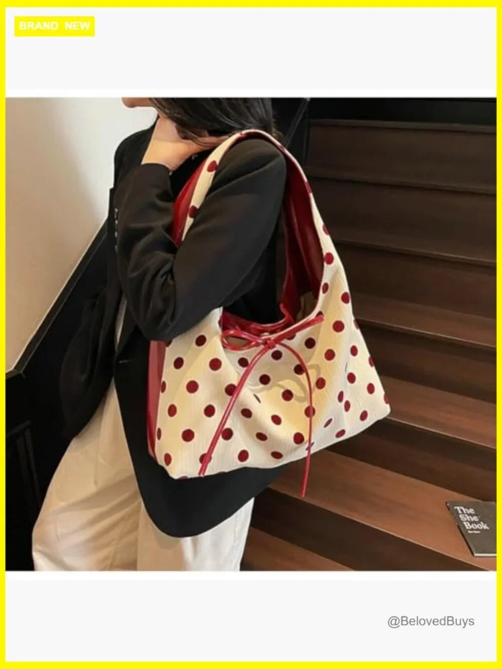 Slouchy Polka Dot Hobo Bag Crescent Crossbody Shoulder Purse Tote